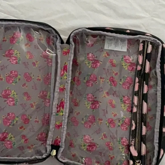 Betsey Johnson Pink and Black Cosmetic Bag with Leopard Print - Picture 3 of 8